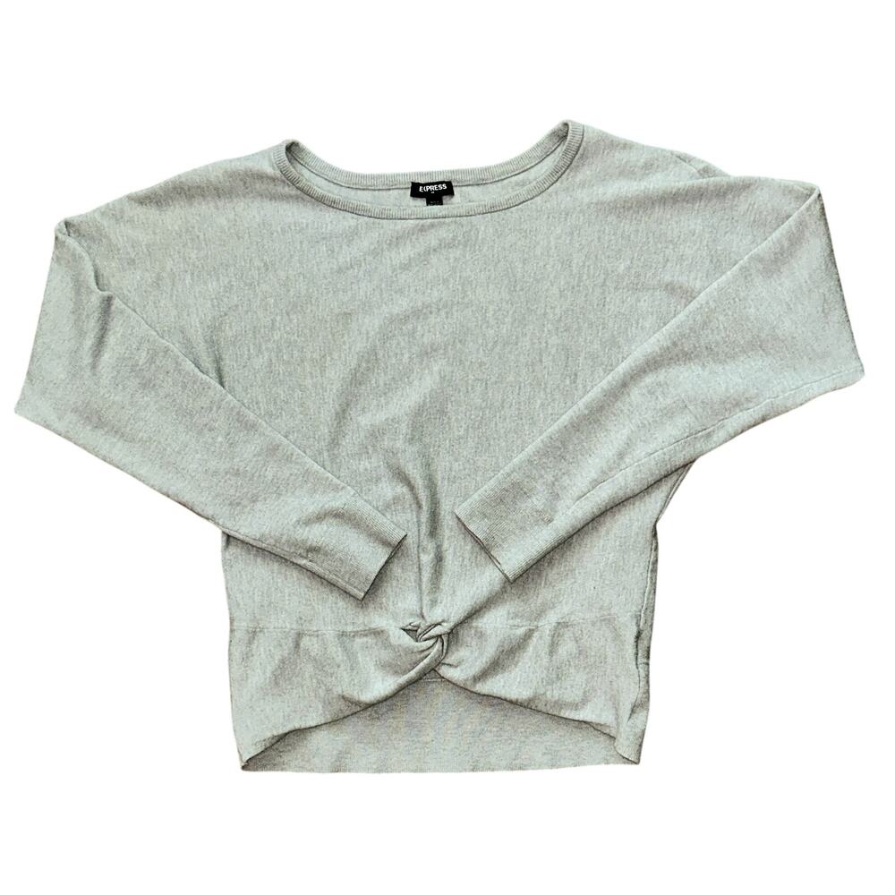 Express Light Gray Marl Soft Knit Long Sleeve Twist Front Sweater